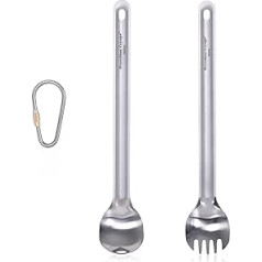 iBasingo Ti1033T Titano ilgakočio šaukšto šakutė Spork stovyklavimo sriuba ryžių užkandžiai stalo įrankiai su poliruotu dubeniu Ultralight Picnic Uensilien lauko daugkartinio naudojimo kelioniniai indai su kabliukais