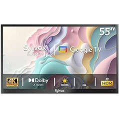 SYLVOX 55 colių lauko televizorius Išmanusis Google TV 4K HDR 1000 nitų LED HDR10 Google Assistant Chromecast, Dolby Atmos, IP55 atsparus vandeniui, 60 Hz, WiFi, DVB-C/S2/T2, YouTube, Netflix, Deck Pro 2.0