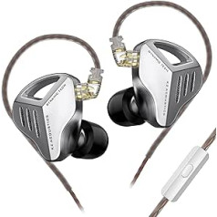 Yinyoo KZ ZVX 10 mm dvigubos ertmės itin linijinės dinaminės tvarkyklės HiFi ausinės, KZ naujai prijungtos ausinės su nuimamu 2 kontaktų OFC laidu, skirtu audiofilams muzikantams (sidabro spalvos, su mikrofonu)