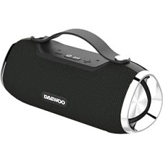 DAEWOO INTERNATIONAL – DBT-555 Bluetooth garsiakalbis, belaidis nešiojamasis garsiakalbis, garsiakalbis su USB, galia 10 W, IPX5 atsparus vandeniui, Aux-in prievadas, FM radijas, juoda