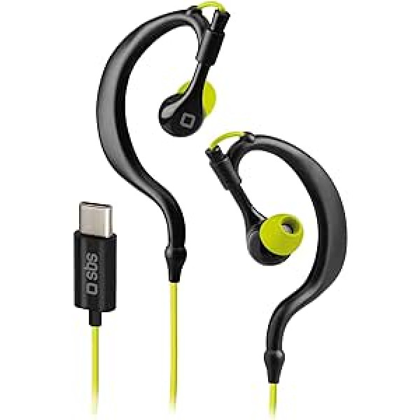 SBS Sport EARSET laidinės ausinės, USB-C ausinės su mikrofonu, skirtos Samsung, Oppo, Xiaomi ir kitiems, IPX5 vandeniui atsparios sportinės ausinės su 6 ausų kištukais