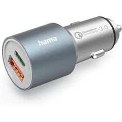 „Hama“ automobilinis įkroviklis, automobilinis greitas įkroviklis 38 vatų USB C + USB A (2 prievadų cigarečių degiklio įkroviklio kištukas išmaniajam telefonui, kelių įkrovimo adapteris su maitinimo tiekimu ir „Qualcomm“ greituoju įkro