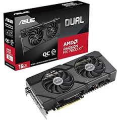 ASUS Dual Radeon RX 7800 XT OC Edition 16 GB GDDR6 žaidimų vaizdo plokštė (AMD Radeon RX7800XT, PCIe 4.0, 1x HDMI 2.1, 3x DisplayPort 2.1, DUAL-RX7800XT-O16G, juoda)