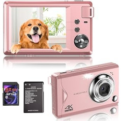 Skaitmeninis fotoaparatas, 4K HD 1080P 48MP nuotraukų fotoaparatas, kompaktiškas fotoaparatas, mini skaitmeninis fotoaparatas su 32 GB SD kortele FHD fotokamera, skaitmeninis fotoaparatas su LCD ekranu, 16 kartų skaitmeninis priartinimas pradedantiesie