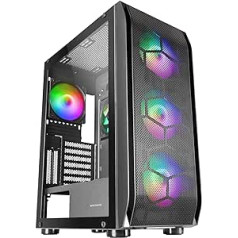 Mars Gaming MCPro PC XL E-ATX PC žaidimų dėklas, juodas, grūdintas stiklas, 4 x RGB ventiliatoriai, 14 cm