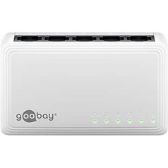goobay 64563 Gigabit Ethernet tinklo jungiklis 5 prievadų / LAN jungiklis su maks. 1000 Mbps / dizainas be ventiliatoriaus / Ethernet jungiklis su Plug & Play / Optimizuotas duomenų paskirstymas / balta