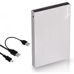 SUHSAI 200 GB išorinis nešiojamasis kietasis diskas 2,5 colio saugykla / atsarginės kopijos diskas su USB 2.0 atminties išplėtimu Plonas kietasis diskas, suderinamas su Mac PC nešiojamojo kompiuterio staliniu kompiuteriu (sidabrinis)