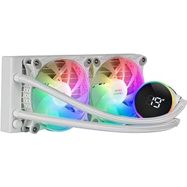 Mars Gaming ML-LCD240, skysčiu aušinamas AIO, TDP 500 W, 2 x ARGB 120 mm FDB ventiliatoriai, LCD ekranas su temperatūros stebėjimu, Opti-Chamber 3rd Gen siurblys, universalus daugialypis lizdas, baltas