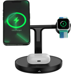 3in1 stovas indukcinis įkroviklis iPhone Apple Watch AirPods + USB-C laidas 1m juodas