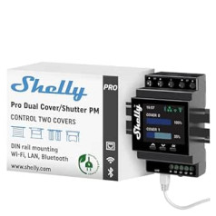 „Shelly Pro Dual Cover/Shutter PM“ | LAN, „Wi-Fi“ ir „Bluetooth“ ryšys, profesionalus „DIN Rail“ išmanusis dvigubas dangtelio / užrakto valdiklis su 2 dangčiais po 16 A | Namų automatika