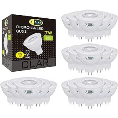 CLAR - GU 5.3 LED, GU5.3 LED, MR16 LED 12 V, LED GU 5.3, LED Halogen Replacement, 12 V LED, LED Spot 12 V, LED GU5.3 Warm White, LED 12 V GU5.3, 12 V LED Lempa, 7 W 6000ºK (20 vnt.)