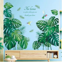 DECOWALL SG-2210 Dideli atogrąžų augalai Sienų lipdukai Žalioji monstera Lapai Paukščiai Lipdukai nuimami gyvenamajame kambaryje Miegamasis Biuras Namų apdaila 