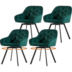 Ofcasa 4 Pack Velvet Swivel Valgomojo kėdės Minkštas virtuvės poilsio fotelis su atlošu ir sukamosiomis kojomis Laisvalaikio vonios stalo kėdės namų virtuvės biurui žalia