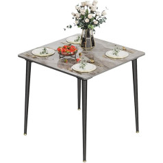 Fativo Valgomojo stalas Pilkas virtuvės stalas, 80 x 80 cm, skandinaviškas valgomojo stalas su metalinėmis stalo kojomis, valgomojo stalas valgomajam, virtuvei