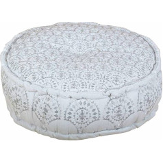 Casa Moro Boho Naima Grindų pagalvėlė Sidabrinė su užpildu Skersmuo 60 cm x aukštis 20 cm Apvali medvilninė rytietiška sėdynės pagalvėlė Išsiuvinėta viena minkšta Mandala Pouf gražiam gyvenamajam kambariui MA9902