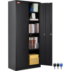 Vevor 5 aukštų dokumentų spintos šoninė spinta su 2 magnetinėmis durelėmis, vienos lentynos keliamoji galia 90,72 kg, rakinama spinta, metalinė biuro komoda, skirta biurui, namams ir pan. Juoda