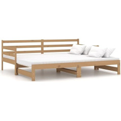 Vidaxl Medžio masyvo pušies dienos lova Išskleidžiama ištraukiama lova Sofa lova Sofa lova Medinis lovos rėmas Svečių lova Medaus ruda 2 x (90 x 200) cm