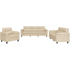 Vidaxl Sofos komplektas, 3 dalių fotelis, sofa, svetainės sofa su porankiais, sofos komplektas, dizaino sofa, sėdimieji baldai, minkšti baldai, kreminis mikropluošto audinys