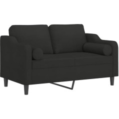 vidaXL Sofa 2 vietų, sofa su dekoratyvinėmis pagalvėlėmis, atsilenkianti sofa svetainei, minkšta sofa fotelis, poilsio sofa, juodas audinys