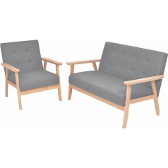 Festnight 2-1 sofos komplektas, poilsio sofa, dvivietė sofa, medžiaginė maža sofa, šiuolaikinė dvivietė svečių sofa su porankiu, tiuftuota sofa-lovesa gyvenamajam kambariui / miegamajam, šviesiai pilka