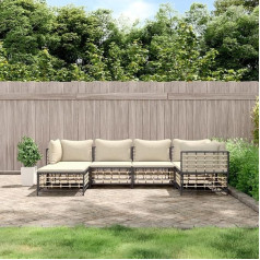 Whopbxgad Svetainės baldų komplektai, svetainės sofos komplektai, sofa lova, 6-TLG. Garten-Lounge-Set mit Kissen Anthrazit Poly Rattanmodular Sofa,Modular Couch,Outdoor Patio Furniture,