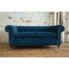Jvmoebel Mėlyna Chesterfield sofa Tekstilės minkštasuolių rinkinys Sofa Audinys Sofos 3 sėdimos vietos