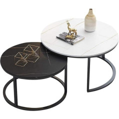 Fzye Modernūs apvalių kavos staliukų rinkiniai Sintered Stone Stacking Nesting Tables Metalinės kojos Gyvenamasis kambarys Pabaiga / šoniniai stalai Namų dekoras, didelis: & Oslash; 31,5