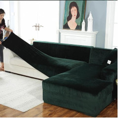 ‎Ljqaizyl Sofa Slipcover U formos kampinis sofos sofos dangtis, storesnis aksomo sofos dangtis L formos kairė dešinė, 2 Chaise Longue sofos dangčių rinkinys gyvenamajam kambariui, sofos metimai šunims augintiniams, žalias 4 sėdynės + 4 sėdynė