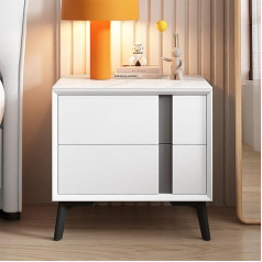 Einfacher, moderner Schlafzimmer-Nachttisch mit Statement-Zuggriff, multifunktionaler Schlafzimmer-Beistelltisch, Nachttisch mit verstärkten Stützbeinen, Organizer, ( Spalva : Balta , Dydis : 45*40*49cm