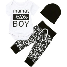 YEBIRAL Kūdikių drabužių rinkinys Kūdikių berniukų raidės spausdinti Bodysuit Romper + kelnės + skrybėlė Toddler Naujagimių minkštas kūdikių rinkinys Apranga Mama's Little Boy