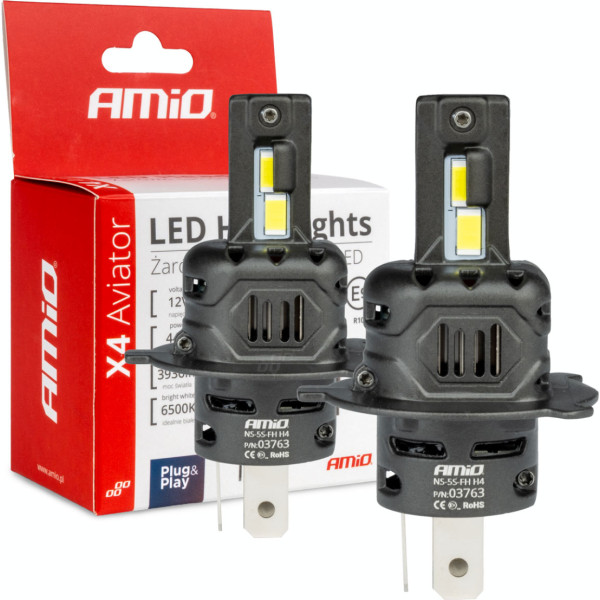 LED automobilių lemputės x4 serijos aviator h4/h19 6500k canbus -03763