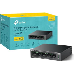 TP-Link - 5 prievadų tinklo komutatorius 10/100/1000Mbp, IEEE 802.3X srauto valdymas, palaiko QoS 802.1p/DSCP funkciją, plieninis korpusas, montuojamas ant sienos arba kompiuterio, prijungiamas prie kištukinio lizdo