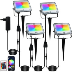 BOSITE RGB lauko prožektorius, 10 W 24 V RGB LED sodo apšvietimas, IP66 vandeniui atsparus, LED RGB prožektorius su antžeminiu smaigaliu, sodo apšvietimas kiemui, sodui, medžiui, kraštovaizdžiui, vejai, takui (4 vnt.)