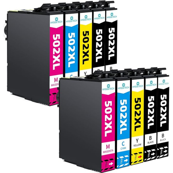 Hyggetech 8 x suderinamos rašalo kasetės, skirtos pakeisti Epson 502 502XL Expression Home XP-5105 XP-5100 XP5105 Workforce WF-2860DWF WF-2865DWF WF-2860 spausdintuvą