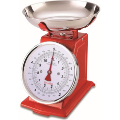 TERRAILLON Vintage-Küchenwaage - Manuelle Tara, großes Ziffernblatt und 1 L Schüssel, Wiegebereich 5 kg - Modell 'Tradition 500' Rot
