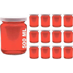 casavetro 12 x 500 ml talpos stiklainiai su dangteliu Baltos spalvos apvalūs stiklainiai Medaus stiklainiai (12 x 500 ml)