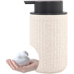 BSDISP putojančio muilo dozatorius - keraminis putų dubenėlis su skysto muilo dozatoriumi vonios kambariui, 12 oz, pildomas muilo dozatorius su pilka pompa, modernus vonios kambario dekoras, smėlio spalvos