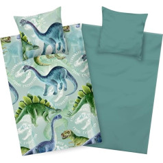 Aminata kids Dinozaurų patalynė 135 x 200 cm Berniukai Mikropluošto vaikiškos dvipusės patalynės komplektas YKK užtrauktukas - nelyginiai - Dinozaurų motyvas žalias