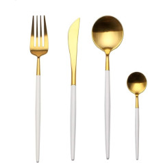 LEKOCH Bunte 4-teilig 18/10 Edelstahl Besteck Set für 1 (Weiß&Gold)