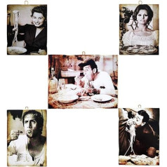 KUSTOM ART 5 vintažinių garsių aktorių nuotraukų rinkinys - Sordi/Celentano/Sofia Loren/Totò/Sofia Loren(Pizza) - Spausdinti ant medžio restoranui 