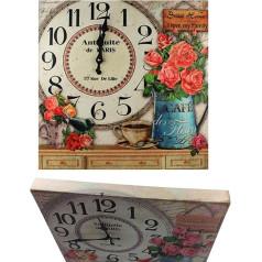 GMMH Sieninis laikrodis XXL 40 x 40 cm Medinis virtuvės laikrodis Modernus Paryžius Nostalgija