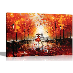 Artley Prints - Rudens pasivaikščiojimas Paryžiuje Oranžinė drobė | Įrėminti paveikslai gyvenamajam kambariui Miegamasis | Modern Prints Artwork 60 x 40 cm (24 x 16