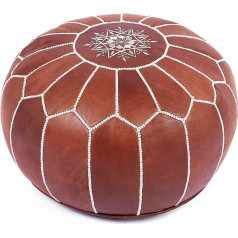 Marrakesh Gallery Tikros odos apvali taburetė be užpildymo - marokietiškas kojų taburetės kojų atramos užvalkalas - boho dekoras - bohemiškas gyvenamasis kambarys, miegamasis, vaikų darželis, dovana ir vestuvės (tamsiai rudas)