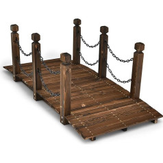 SOARS medinis tiltelis su turėklais ir grandinėmis, sodo tiltelis iš eglės medienos, tvirtas tvenkinio tiltelis iki 180 kg apkrovos, 150 x 67 x 55 cm, dekoratyvinis tiltelis, dekoratyvinis tiltelis