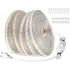 FOLGEMIR 15 m LED juosta su jungikliu - šiltai balta, 220 V 230 V apšvietimas, 60 LED/m, IP65 vandeniui atsparus šviesos vamzdis (šiltai balta, 15 m)