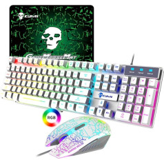 Žaidimų klaviatūra ir pelė RGB apšviesta ergonominė USB mechaninė žaidimų klaviatūra + 2400 DPI, 6 mygtukai, optinė vaivorykštinė LED USB pelė + nemokami žaidimų pelės kilimėliai kompiuteriui PS4