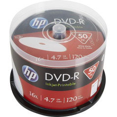 HP DVD-R 4,7GB/120Min/16x torto dėžutė (50 diskų), rašalinis viso dydžio spausdinamasis paviršius