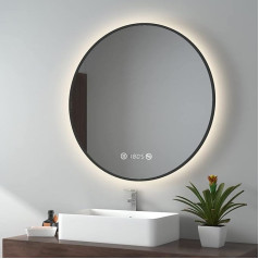 EMKE LED vonios kambario veidrodis apvalus F80 cm Veidrodis su apšvietimu Apvalus vonios kambario veidrodis juodas su jutikline, apsauga nuo rūko, laikrodžiu, temperatūra, reguliuojamu apšvietimu, atminties funkcija, neutralios šviesos vonios kambar