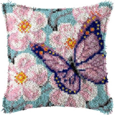 ROCKY&CHAO Latch Rug for DIY Latch Sets with Cushion Latch Set 43 x 43 cm Butterflies and Flowers Cushion Cover Set for Adults and Children Latch Hook Kit Home Accessory