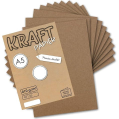 100x senovinis kraftpopieris DIN A5 410 g/m², natūraliai rudos spalvos, perdirbtas popierius, rankdarbių kartonas, kartonas menininkams, kartonas menininkams, kartonas menininkams - UmWelt by GUSTAV NEUSER